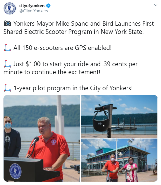 Yonkers Sets the Bar with Bird Two Launch, New York’s First EScooter